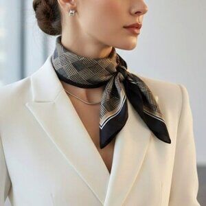 ❤️New Elegant Bandana Geometric Scarf Silky Satin Black and Brown Wrap Stylish